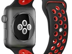 Curea iUni compatibila cu Apple Watch 1/2/3/4/5/6/7, 38mm, Silicon Sport, Negru/Rosu