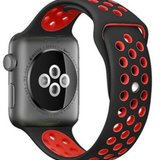 Curea iUni compatibila cu Apple Watch 1/2/3/4/5/6/7, 38mm, Silicon Sport, Negru/Rosu